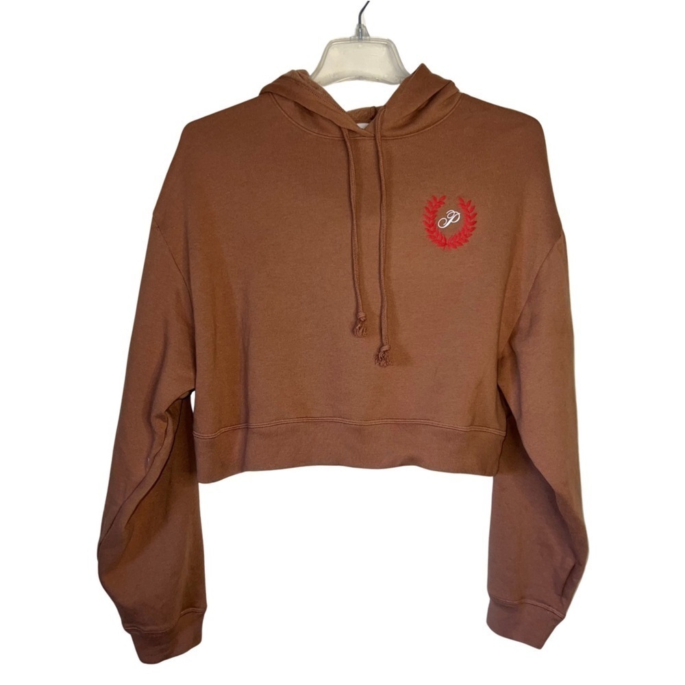 Victoria’s Secret Brown Cropped Logo Hoodie Size Medium